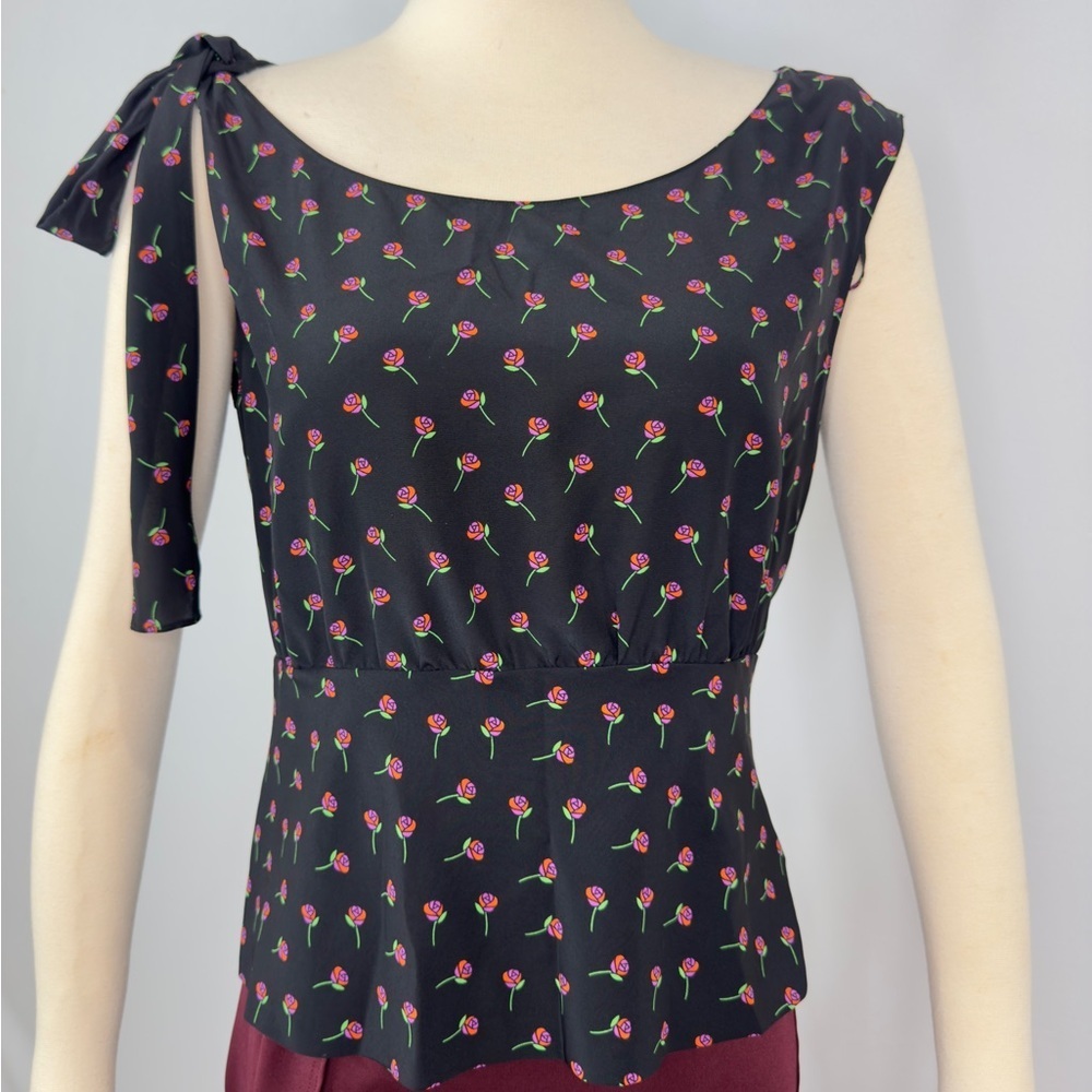 Prada Women’s Silk Floral Rose Print Peplum Camisole Boatneck Sleeveless Top NEW - Picture 13 of 16